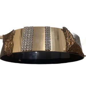 Vintage Black Belt W/ Gold Rhinestone Beaded Glam | Sz Med Maximalist Dream